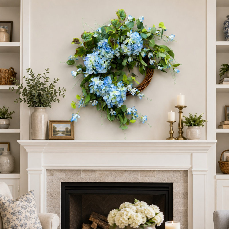 26" Faux Spring Summer Eucalyptus Peony Hydrangea Wreath For Front Door