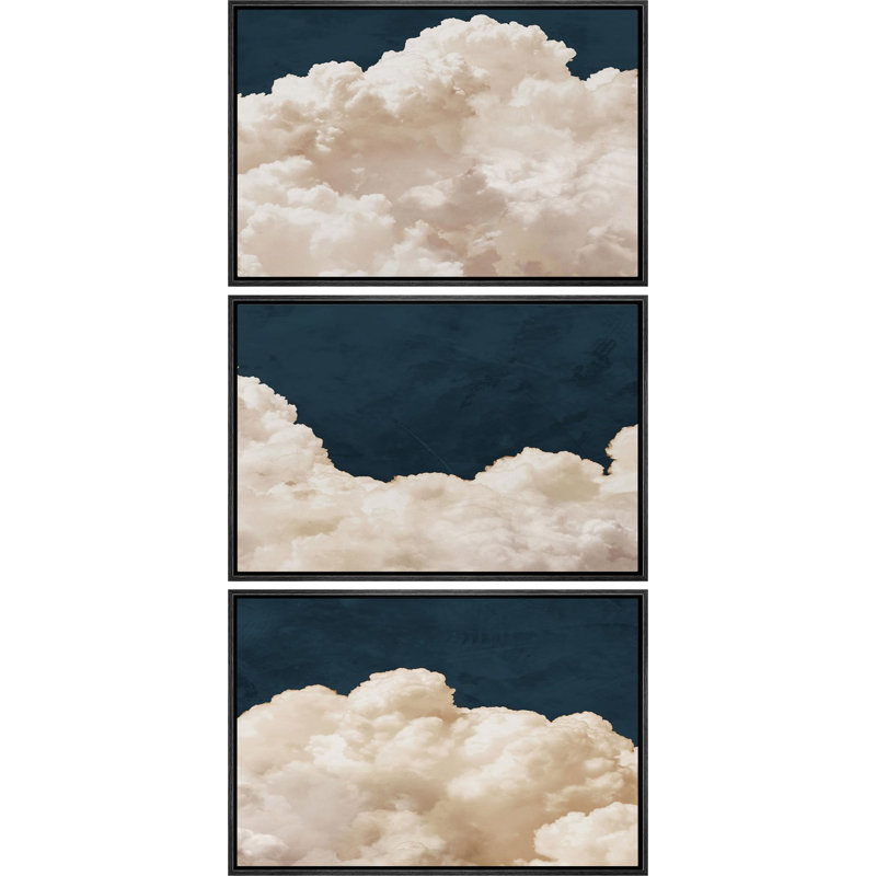 Illustration de nuages duveteux - 3 pièces, Cadre noir, H 16 po x l 24 po