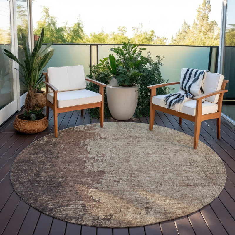 Machine Washable Indoor/Outdoor Xhevrie Chocolate Rug, Round 8'