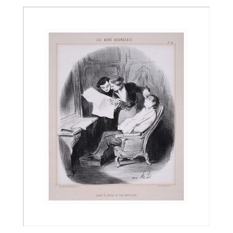Les Bons Bourges: Quand le journal est trop intéressant par Honoré Daumier, H 20,66 po x l 17,75 po