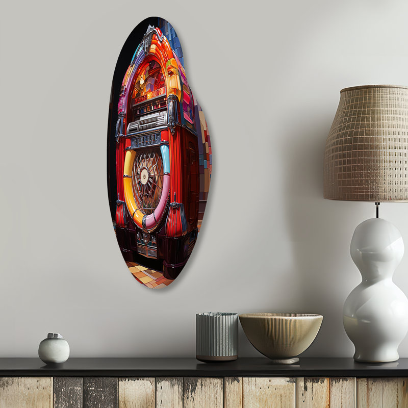 Jukeboxes Nostalgic Melody II - art mural en métal incurvé, reproduction murale asymétrique, H 30 po x l 11 po