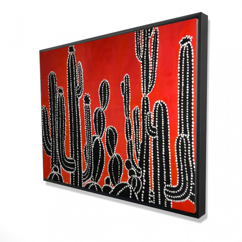 Black tall cactus - 36"x48" Framed canvas