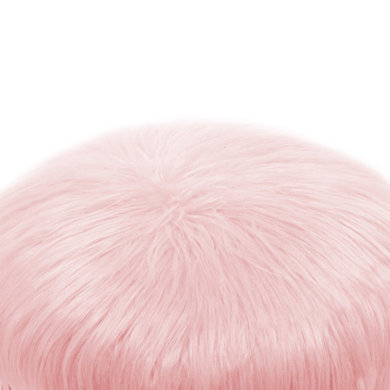 Repose-pieds rond en fausse fourrure de 13,5 po de largeur avec pieds en épingle à cheveux en or rose pour meuble-lavabo ou chambre à coucher