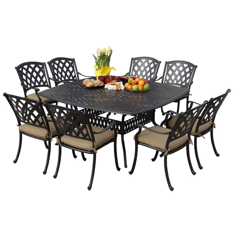 Campton 9-Piece Patio Dining Set with Cushions and 64'' Square Dining Table