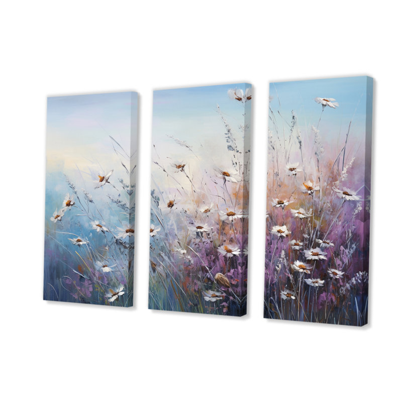 «Wildflowers» mauve, chuchotement, brise sur toile, 3 pièces, H 40 po x l 60 po x P 1 po