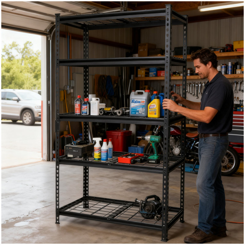 Ensemble de 2 tablettes de rangement à 5 niveaux, étagères de garage robustes, étagères réglables, tablette en acier, assemblage sans boulon, pour garage, remise, noir