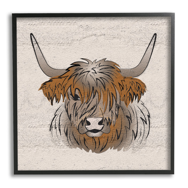Highland Cow, dessin de giclée encadrée par Martina Pavlova, Giclée encadrée noir minuit, H 12 po x l 12 po