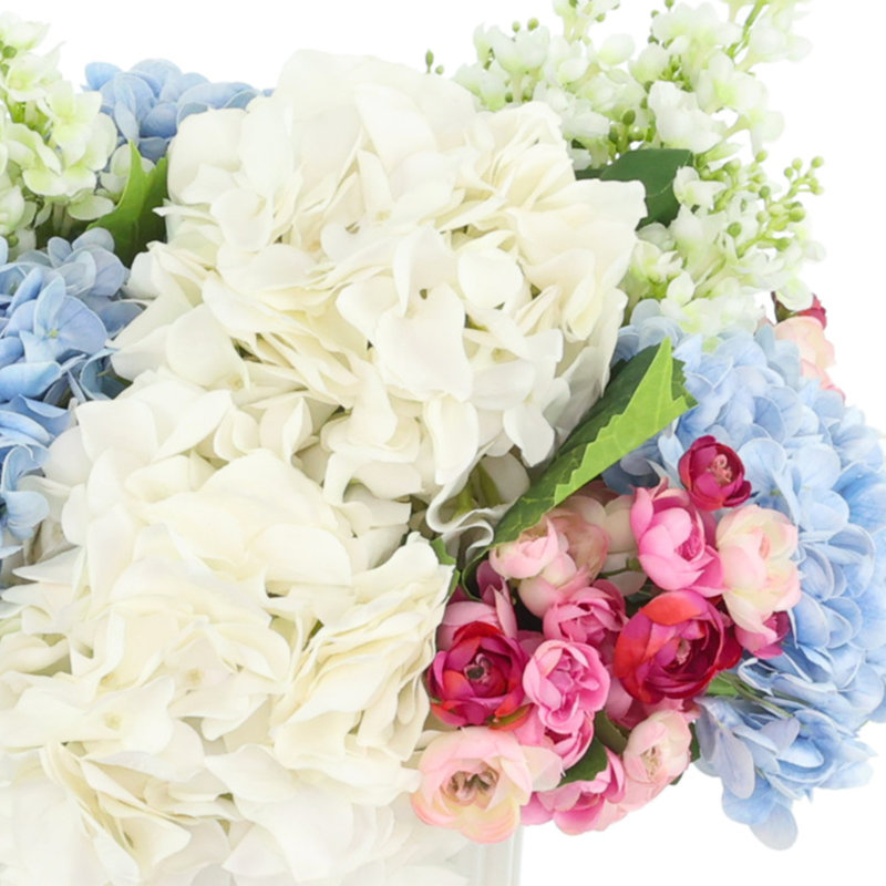 Centerpiece with Hydrangea, Lilacs and Ranunculus, Blue;Pink;White