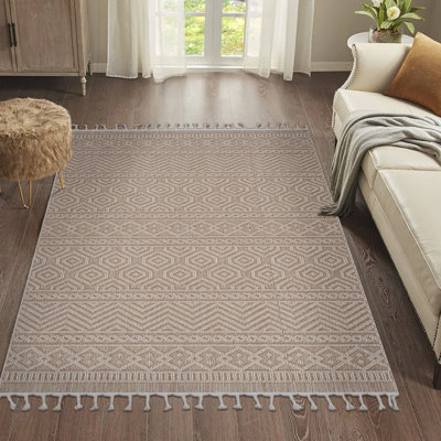 Tapis d'intérieur / extérieur moka / géométrique 5X7 Guros Collection
