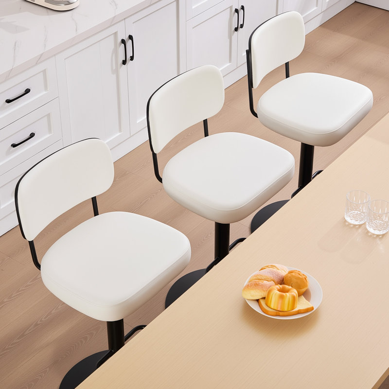 Tabourets de bar pivotants à hauteur ajustable 360 ° avec dossier rembourré, Blanc
