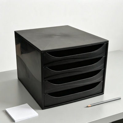 4 Drawers Box Drawer Set for A4 Documents, Stackable, Safety Stop Feature Black
