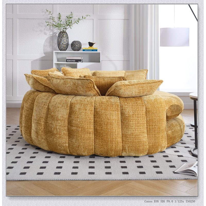 Canapé-lit double confortable avec accoudoirs, fauteuil rond décoratif surdimensionné à haut dossier pour le salon et la chambre à coucher