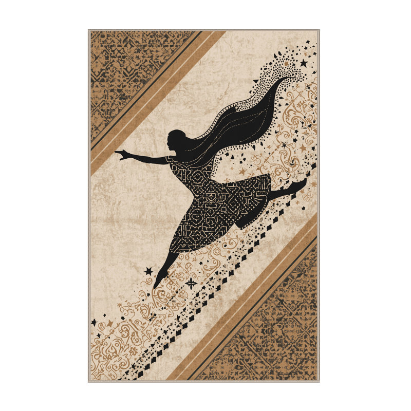 Soft Plush Montauk Irish Step Dancer Global Inspired Moroccan Area Rug in Beige – Beige Binding, 4x6