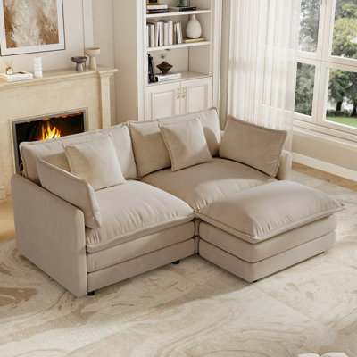 L-Shaped Sofa with Ottoman, Cloud Sofa, Chenille Fabric, for Small Living Spaces,Easy to Assemble