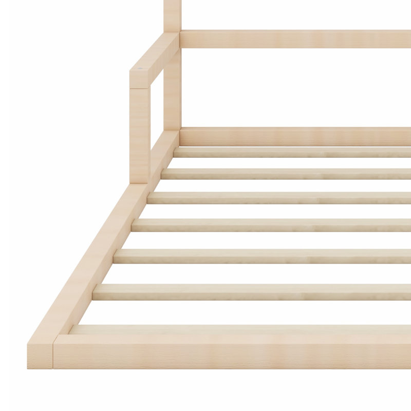 Lit en bois avec tête de lit en bois, Lit double, Naturel