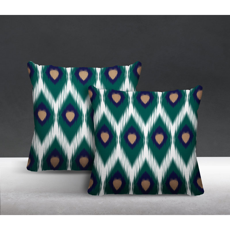 Coussin décoratif intérieur / extérieur abstrait, L 19 po x H 19 po, Émeraude