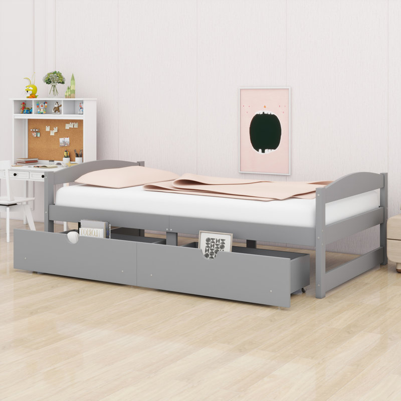 Lit plateforme avec deux tiroirs, Gris