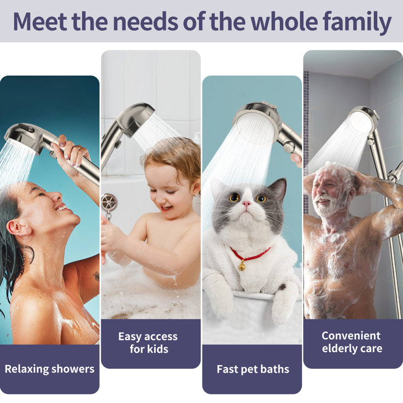 Brushed Nickel High Pressure Filtered Handheld Shower Head With On/Off Switch, Brushed Nickel