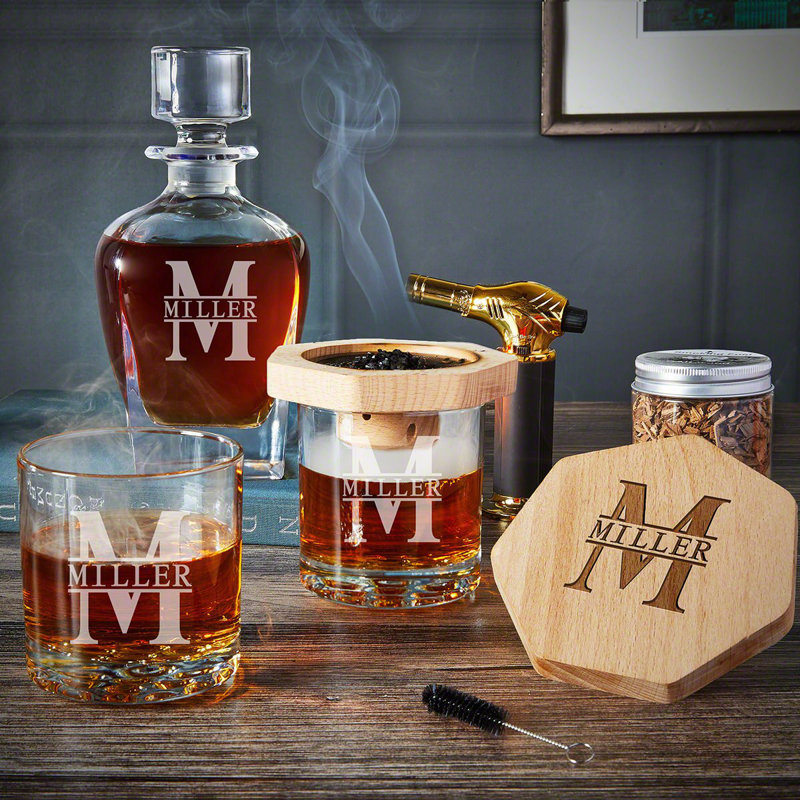 Engraved Whiskey Smoking Kit With 2 Glasses and Decanter, Yes