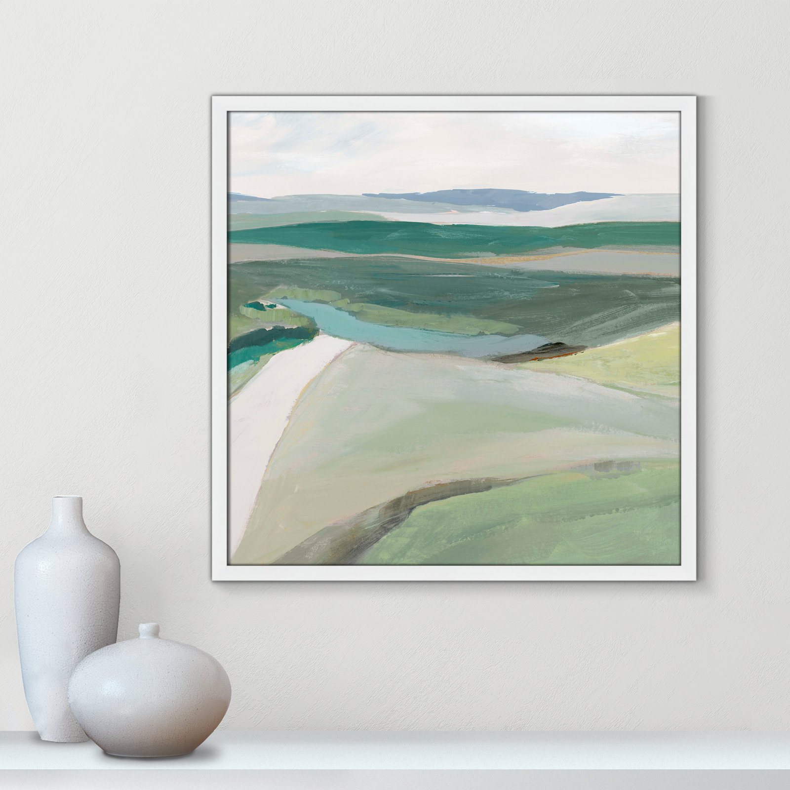 Wolfdale "Fields of Green II" Print by Ian C, 23.5" H x 23.5" W x 1.25" D, Satin White Framed