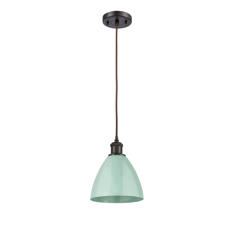 Luminaire suspendu conique 1 lumière, Vert clair, Bronze huilé