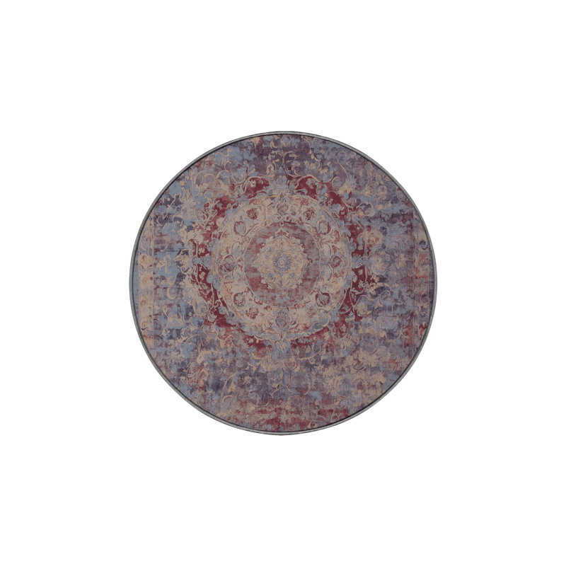 Machine Washable Gray Area Rug, Round 4'