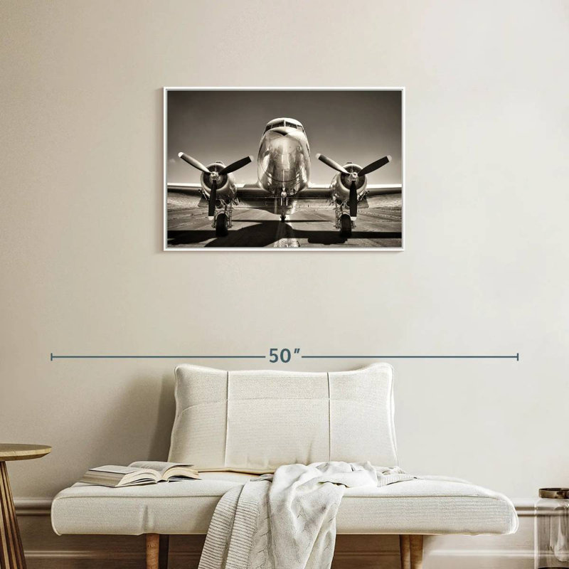 Avion rétro noir et blanc, Cadre flottant blanc, 31 po x 21 po