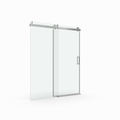 Porte de douche coulissante simple sans cadre à fermeture en douceur de 56 à 60 po x H 76 po, verre trempé 1/4 po (6 mm) avec film antidéflagrant via livraison express, chrome GF-24D01-60CHX