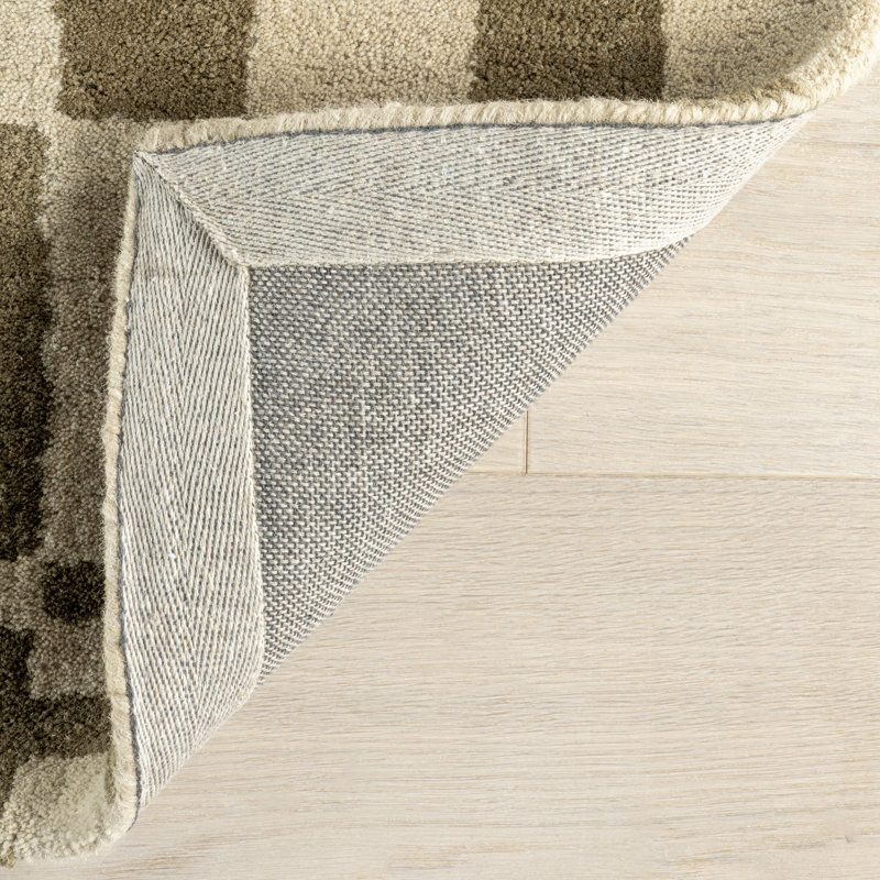 Olive and Beige Hand-Tufted Wool Rectangular Area Rug 4' x 6'