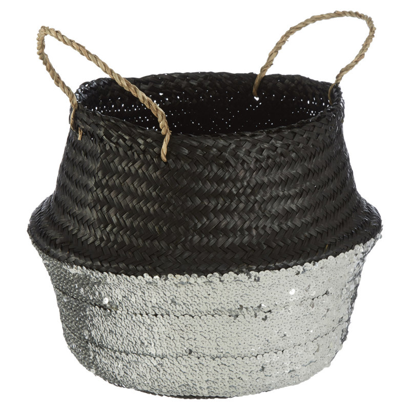Etta Avenue Seagrass Decorative Basket, 32cm H x 35cm W x 35cm, Silver/Black