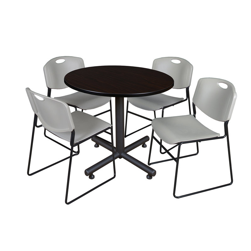 Table de salle à manger avec base Nick Nick et 4 chaises empilables Zeng, Gris, Gris