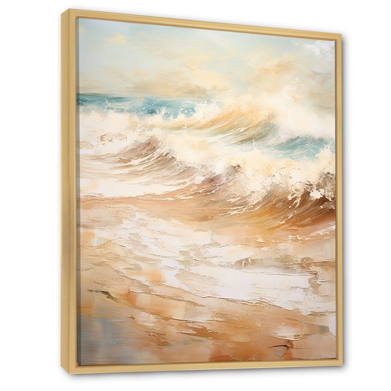 «Golden and Blue Beach Tranquility - Nautical & Beach», reproduction sur toile, Cadre naturel flottant