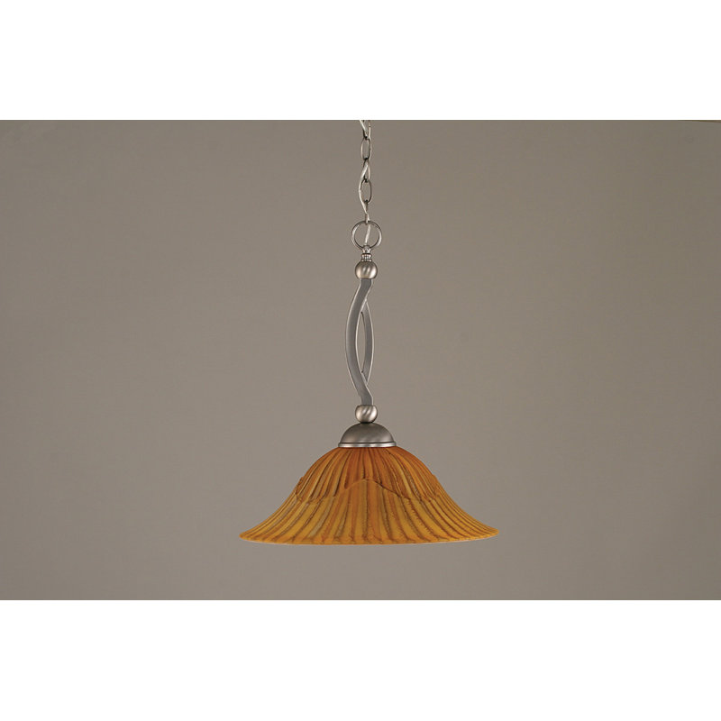 Bow Chain Hung Pendant Glass, Brushed Nickel, 19", Raspberry Crystal