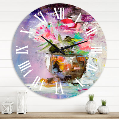 Bouquet de fleurs roses fraîches et abstraites - horloge murale moderne
