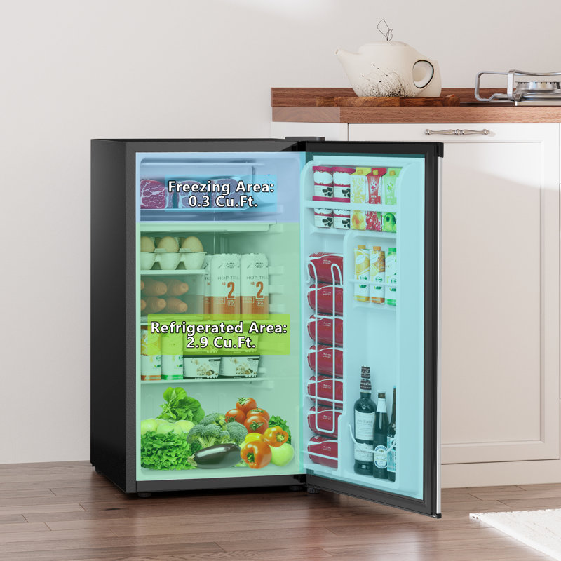 3.2 Cu. Ft. Mini Fridge with Freezer Reversible Door for Flexible Placement, 7 Precise Temp Controls& 2 Easy-Clean Shelves, ldeal for Bedrooms/Offices/Dorms