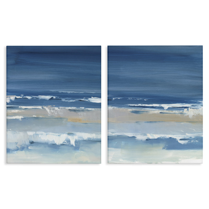 Crashing Beach Wave Shore Blue and White Canvas Wall Art Set