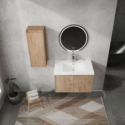 Meuble-lavabo mural avec évier et armoire latérale à fermeture en douceur