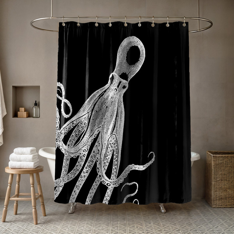 Rideau de douche simple Pacheco, Noir / Blanc