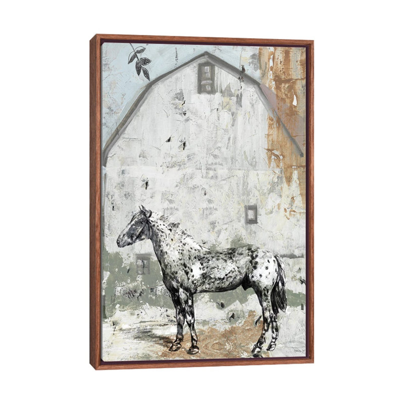Barn With Horse by Stellar Design Studio - Painting on Canvas, Brown Floater Frame, 152.5 cm H x 101.5 cm W