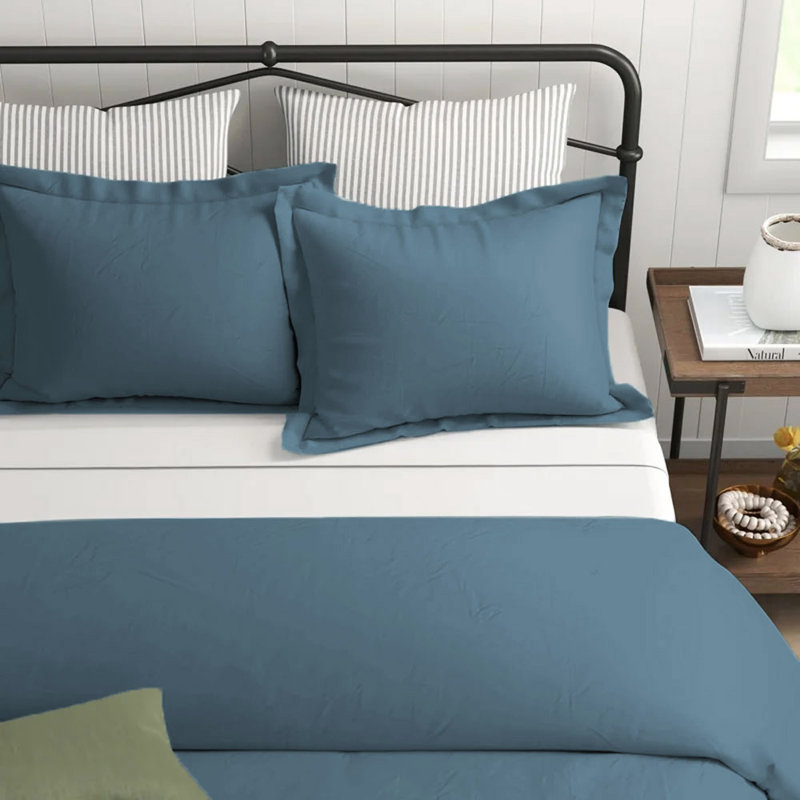 Ensemble de housse de couette en microfibre lavée et plissée très douce, Housse de couette double / grand + 2 taies d'oreil