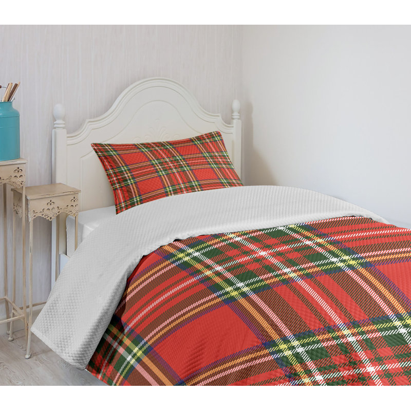 Twin White Quilted Plaid Bedspread Set with Pillow Sham