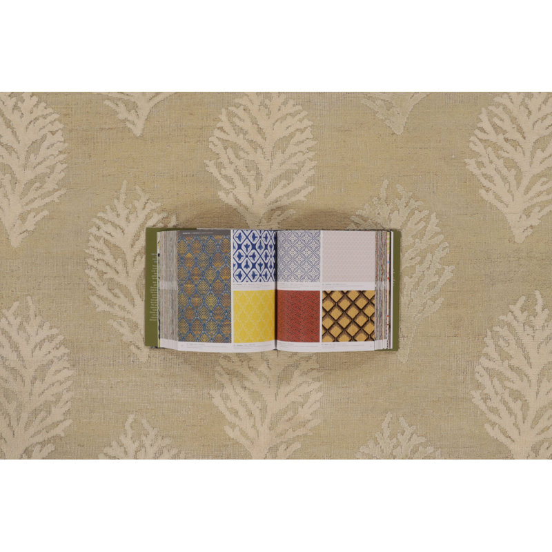 Rug & Kilim’S Square Block Print Rug With Beige And Gold Leaf Florals