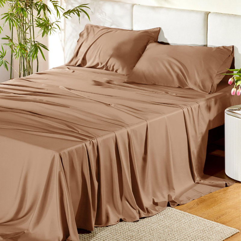 Essential Collection Cooling Rayon Derived from Bamboo Sheet Set, Queen Sheet Set with 2 Pillowcases, Taupe