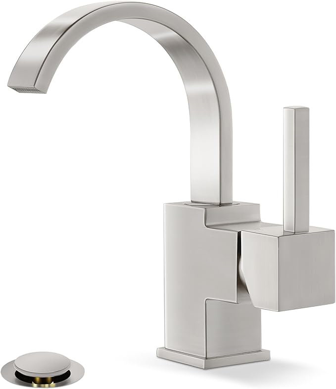 NO Single-handle Bathroom Faucet with Drain Assembly, Brushed Nickel