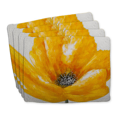Yellow Flower Braided Polyester Placemats Set of 4 | Home Decor