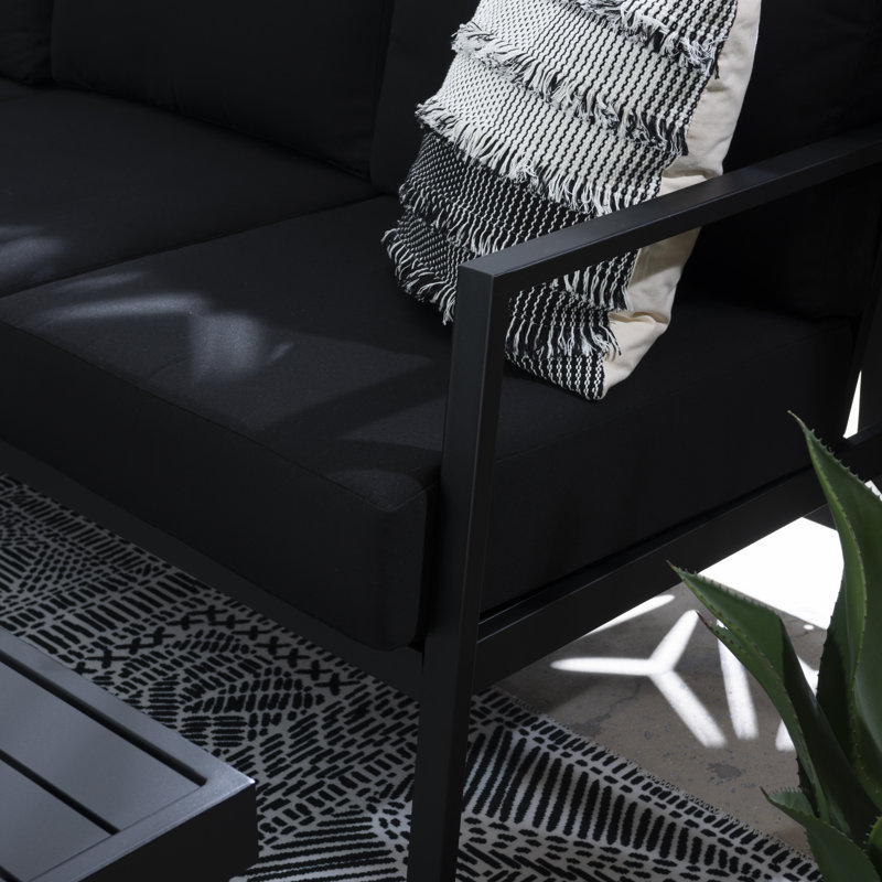 Canapé modulaire en aluminium Armando de 78 po de largeur avec coussins Sunbrella, Toile Sunbrella® noir, Noir