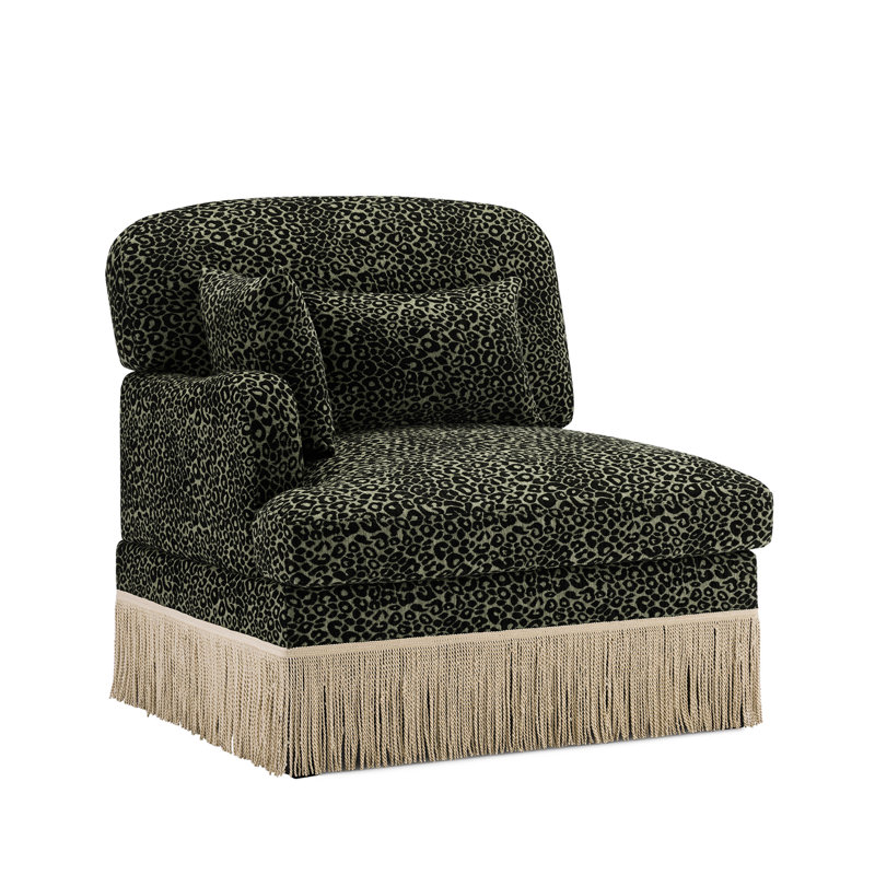 Canapé LSF léopard chenille avec coussins - noir vert