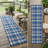 8' Runner Navy and Ivory Plaid Washable Non Skid Indoor Outdoor Runner Rug