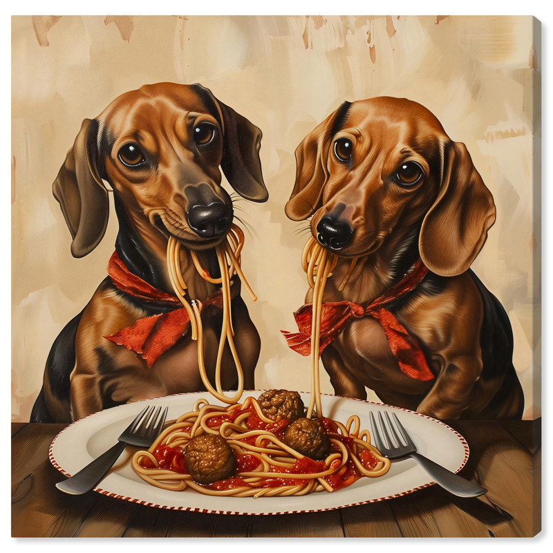 Spaghetti Date II Canvas Cute Pet Art Prints by Art Remedy, Wrapped Canvas, 20" H x 20" W x 1.5" D