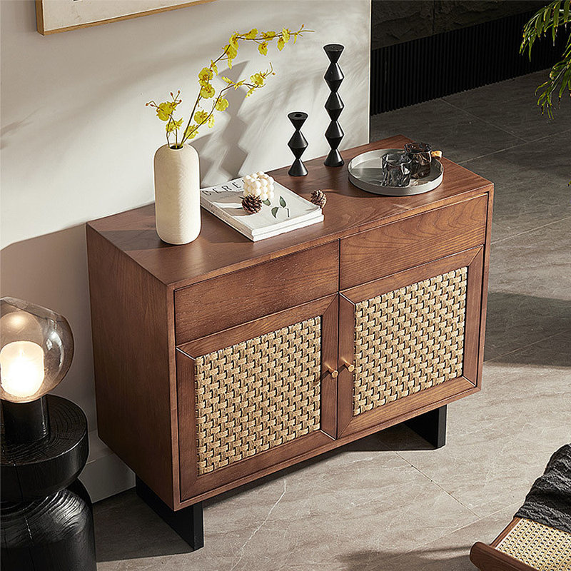 Simple Rattan Tea Set Storage Cabinet Sideboard, Brown